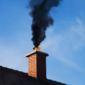 a masonry chimney with black smoke coming out of it